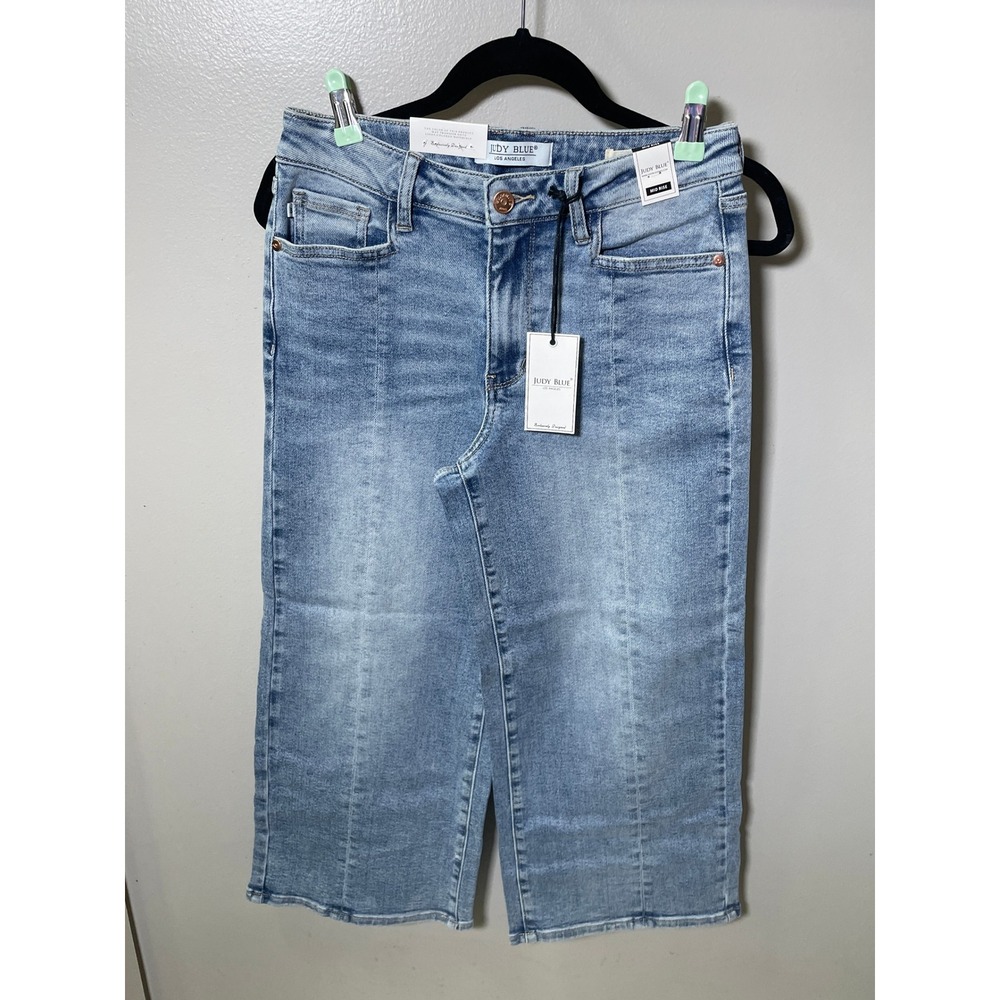 Judy Blue Mid Rise Wide Leg Light Wash Front Seam Jeans Size 5 JB881076 LT-CO